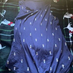 Zoe + Liv Dark Blue Tank with Pineapple Accent